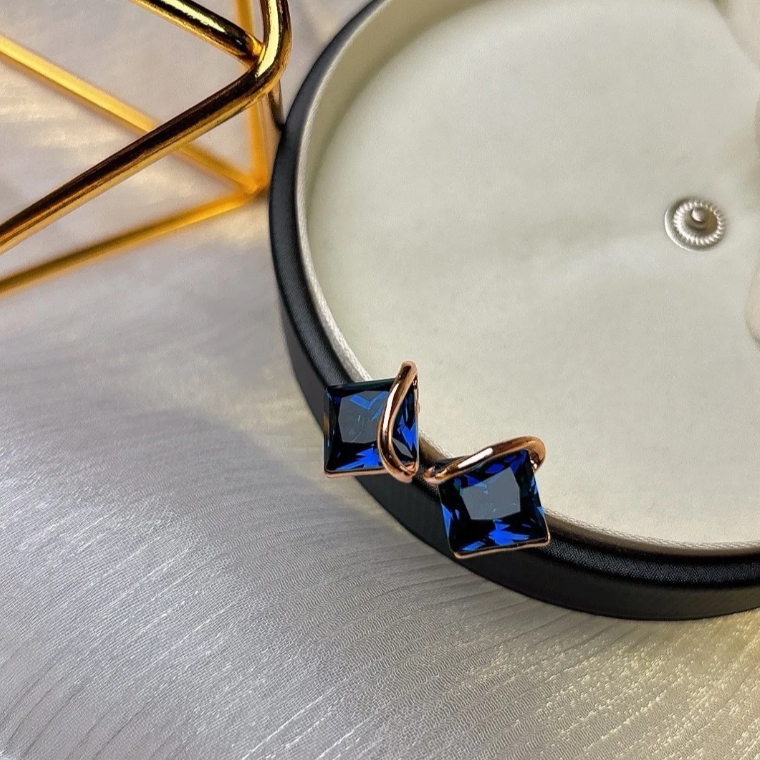 Niche Sapphire Blue Crystal Necklace and Stud Earrings