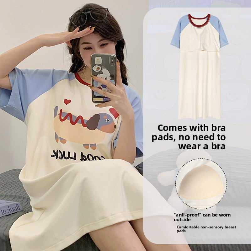 Nightgown Women's Summer Thin Fabric Cartoon Cute Girl Kids Student dress Pregnant Women's Summer Loose Pajamas