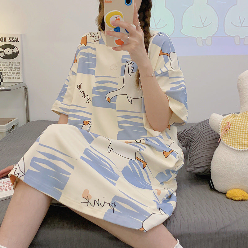Nightgown Women's Summer Thin Fabric Cartoon Cute Girl Kids Student dress Pregnant Women's Summer Loose Pajamas