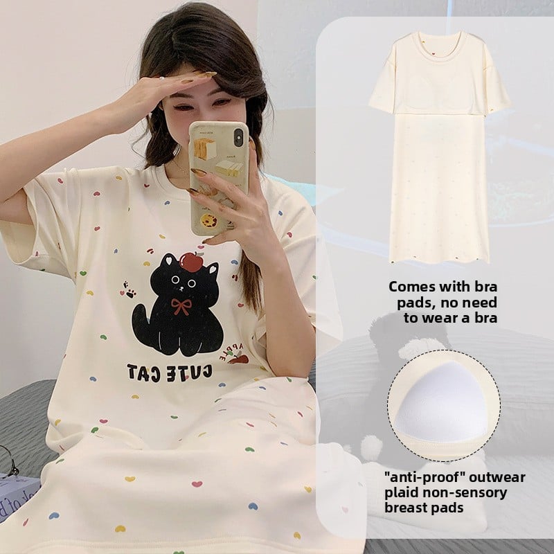Nightgown Women's Summer Thin Fabric Cartoon Cute Girl Kids Student dress Pregnant Women's Summer Loose Pajamas