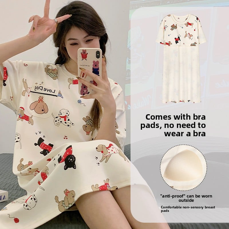 Nightgown Women's Summer Thin Fabric Cartoon Cute Girl Kids Student dress Pregnant Women's Summer Loose Pajamas