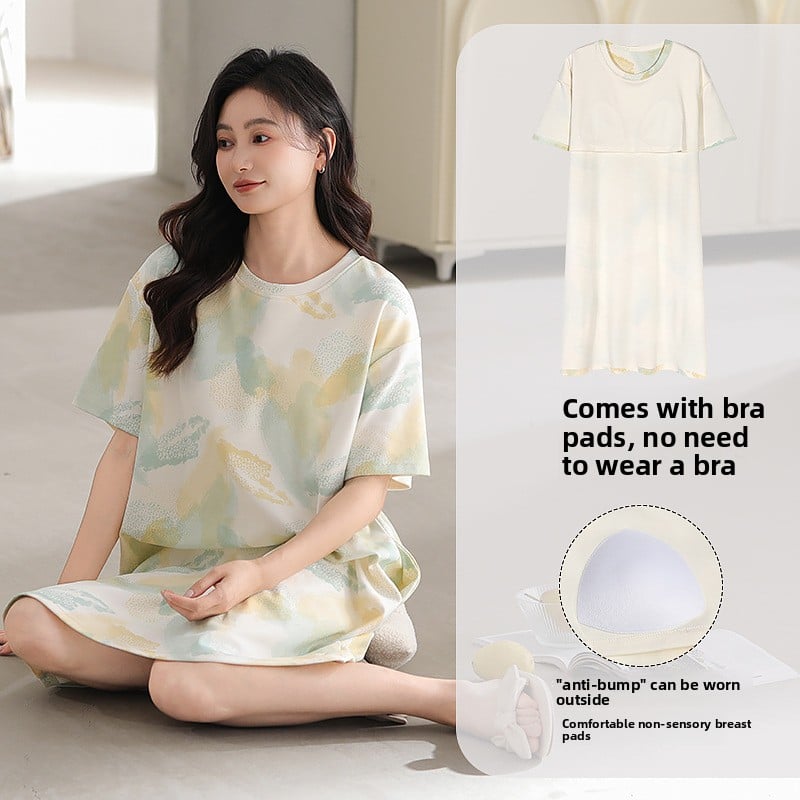 Nightgown Women's Summer Thin Fabric Cartoon Cute Girl Kids Student dress Pregnant Women's Summer Loose Pajamas