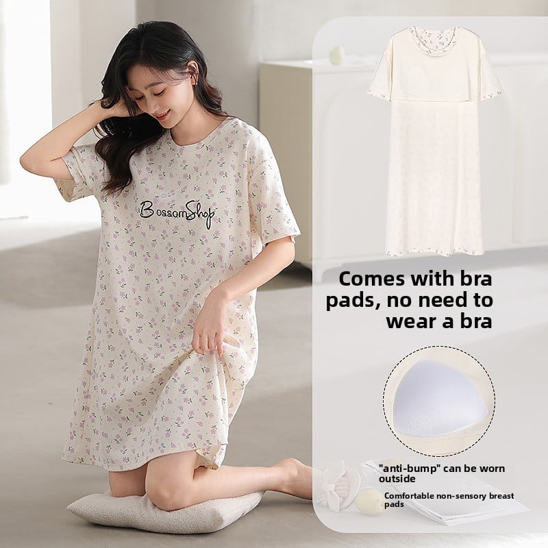 Nightgown Women's Summer Thin Fabric Cartoon Cute Girl Kids Student dress Pregnant Women's Summer Loose Pajamas