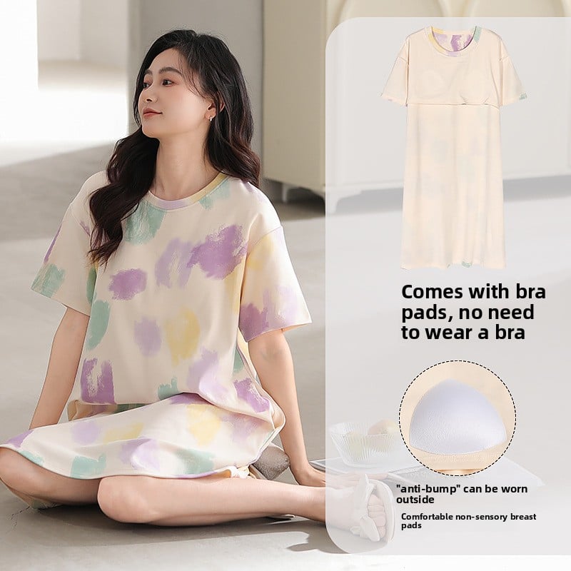 Nightgown Women's Summer Thin Fabric Cartoon Cute Girl Kids Student dress Pregnant Women's Summer Loose Pajamas