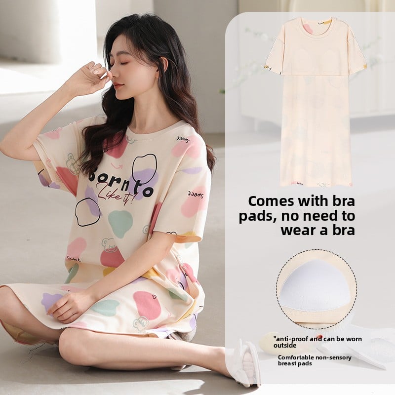 Nightgown Women's Summer Thin Fabric Cartoon Cute Girl Kids Student dress Pregnant Women's Summer Loose Pajamas