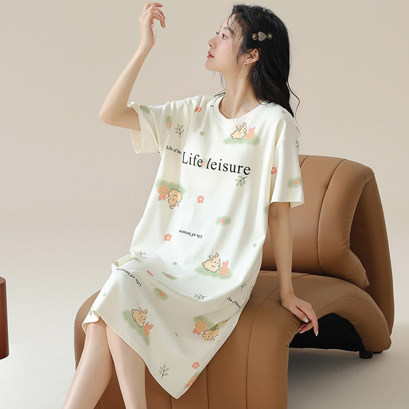 Nightgown Women's Summer Thin Fabric Cartoon Cute Girl Kids Student dress Pregnant Women's Summer Loose Pajamas