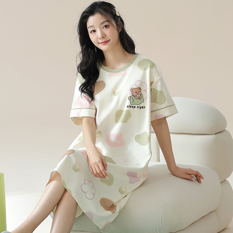 Nightgown Women's Summer Thin Fabric Cartoon Cute Girl Kids Student dress Pregnant Women's Summer Loose Pajamas