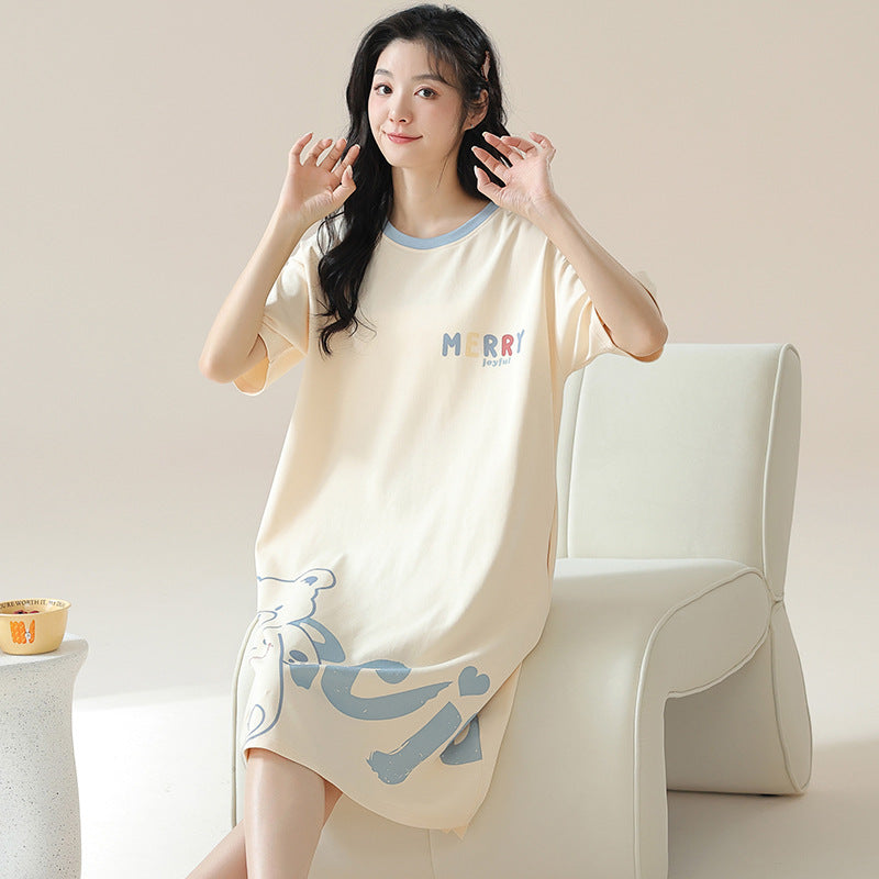 Nightgown Women's Summer Thin Fabric Cartoon Cute Girl Kids Student dress Pregnant Women's Summer Loose Pajamas