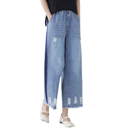 Nine-Point Cotton Wide-Leg Embroidered Jeans