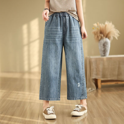 Nine-Point Cotton Wide-Leg Embroidered Jeans