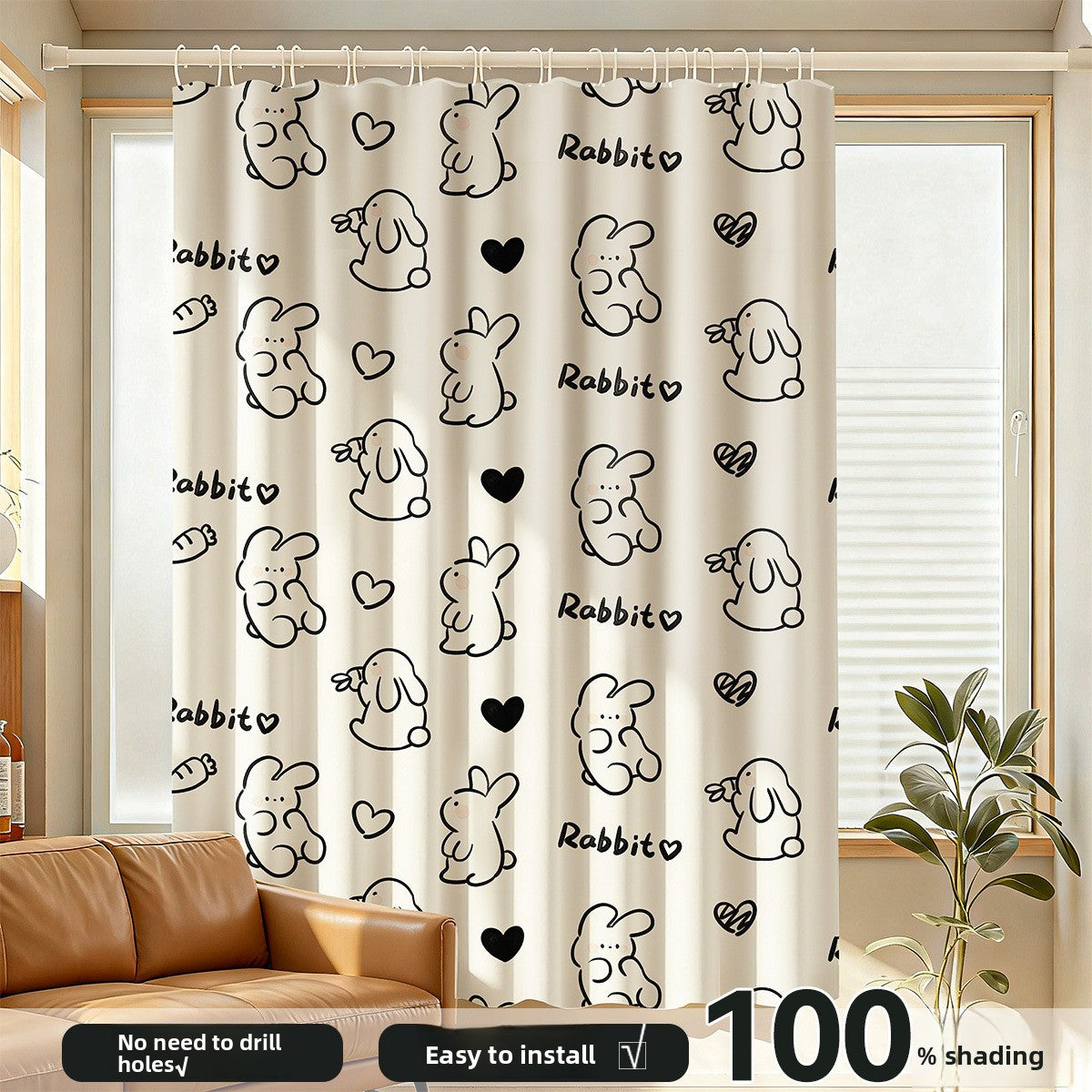 No Drill Installation Semi Blackout Curtains