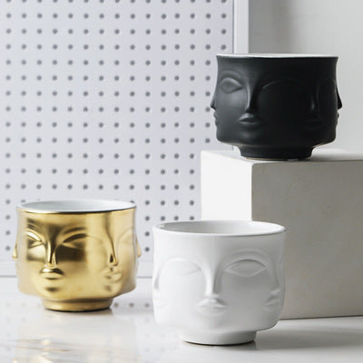 Nordic Ceramic Face Statue Vase for Home Decor