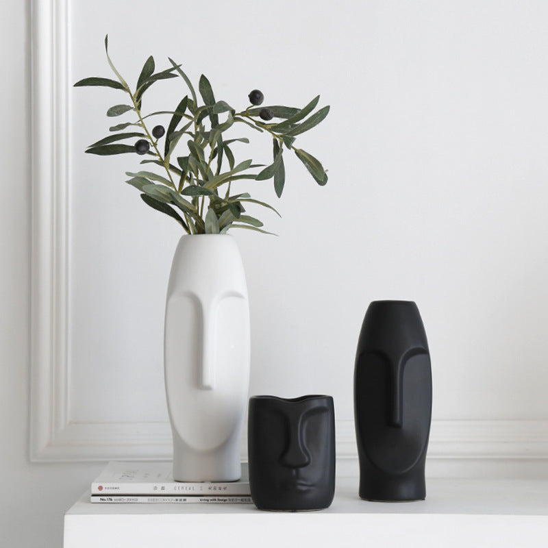 Nordic Ceramic Vase with Face Art