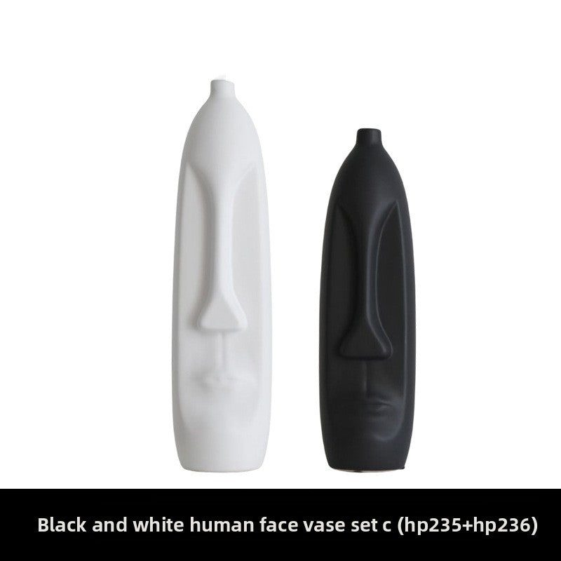 Nordic Ceramic Vase with Face Art