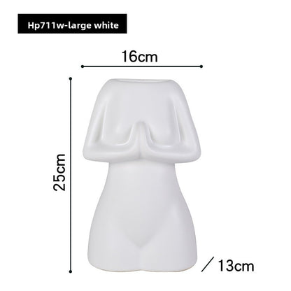 Nordic Ceramic Vase with Face Art