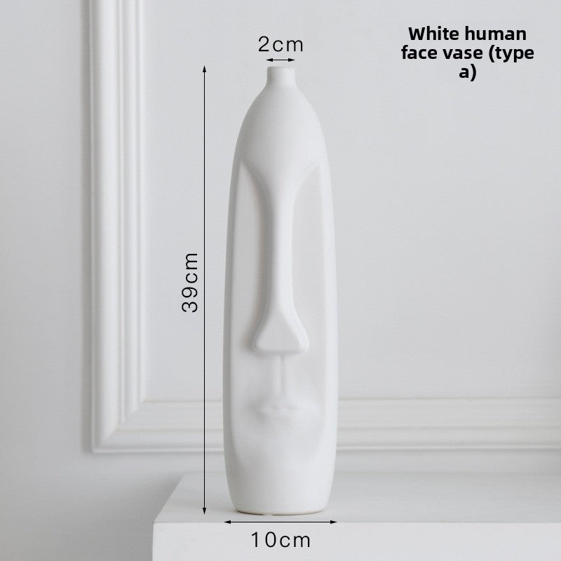 Nordic Ceramic Vase with Face Art
