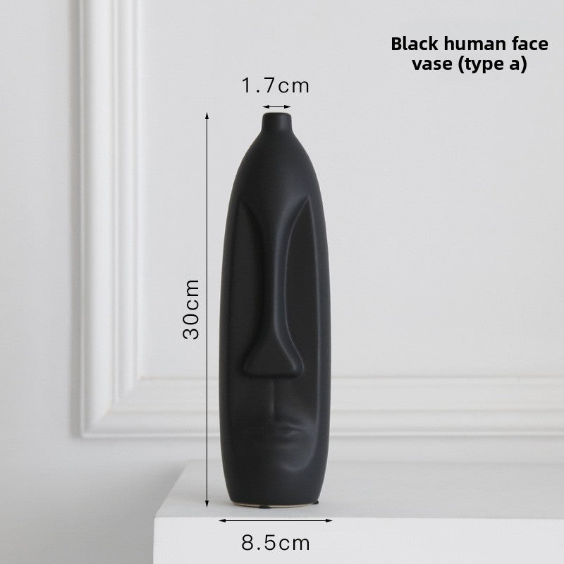 Nordic Ceramic Vase with Face Art