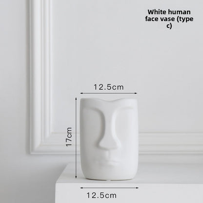 Nordic Ceramic Vase with Face Art