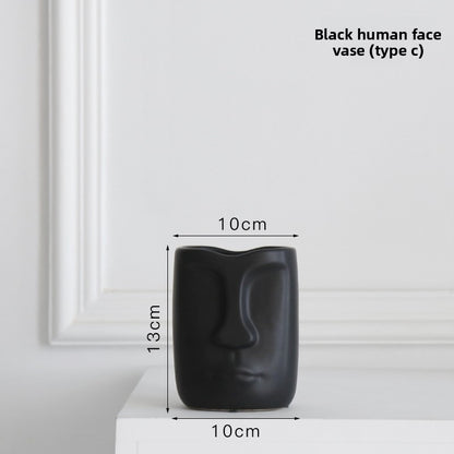 Nordic Ceramic Vase with Face Art