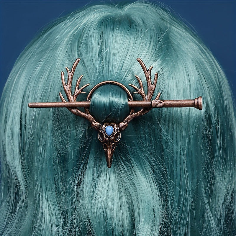 Nordic Gothic Crow Skull Antler Hairpin Retro Viking Hair Accessory