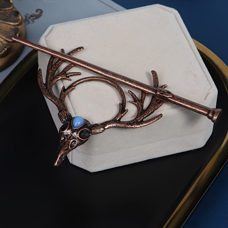 Nordic Gothic Crow Skull Antler Hairpin Retro Viking Hair Accessory