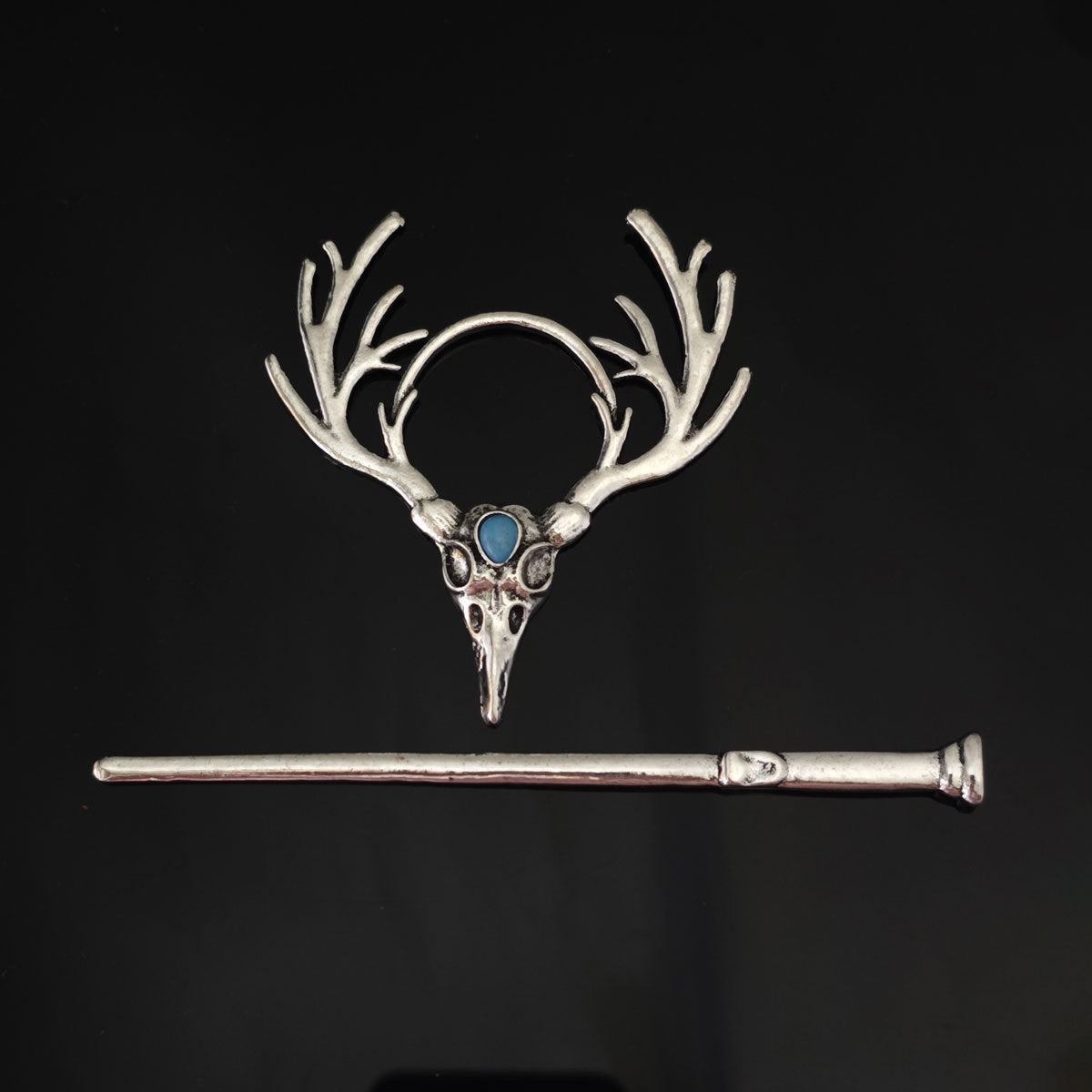 Nordic Gothic Crow Skull Antler Hairpin Retro Viking Hair Accessory