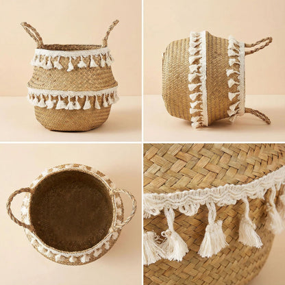 Nordic Hand-Woven Seagrass Flower Pot Bamboo Rattan Woven Storage Basket