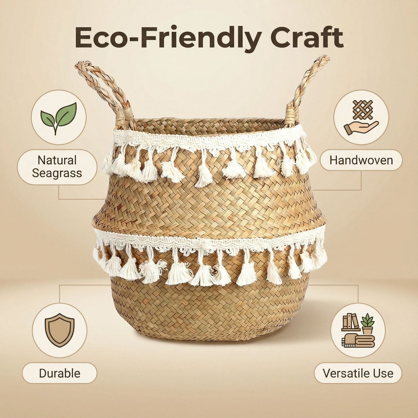 Nordic Hand-Woven Seagrass Flower Pot Bamboo Rattan Woven Storage Basket