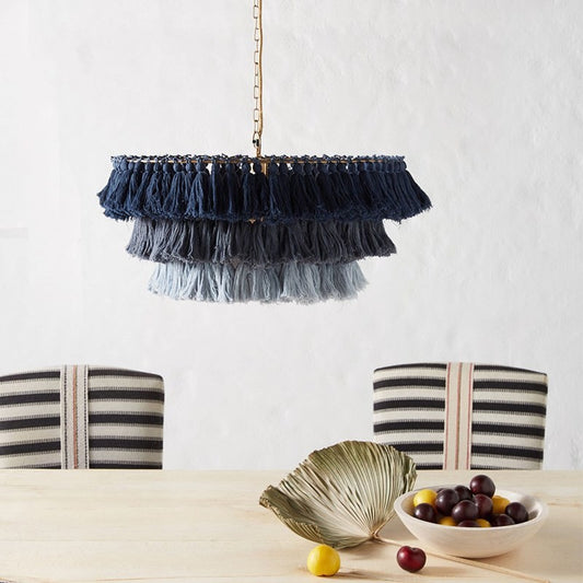 Nordic Handwoven Tassel Chandelier with Adjustable Height