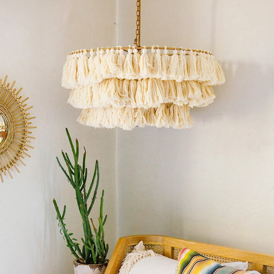 Nordic Handwoven Tassel Chandelier with Adjustable Height