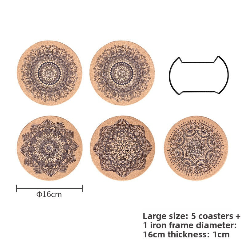 Nordic Mandala Cork Coaster Set with Holder