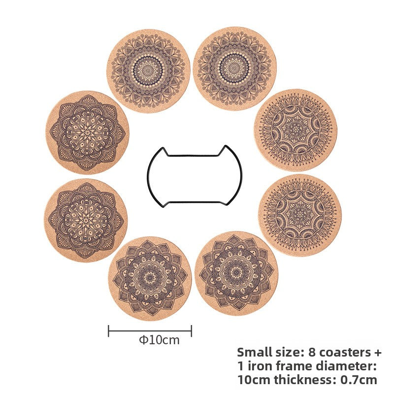 Nordic Mandala Cork Coaster Set with Holder