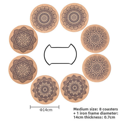 Nordic Mandala Cork Coaster Set with Holder