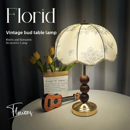 Nordic Retro Fabric Table Lamp with Wood Base