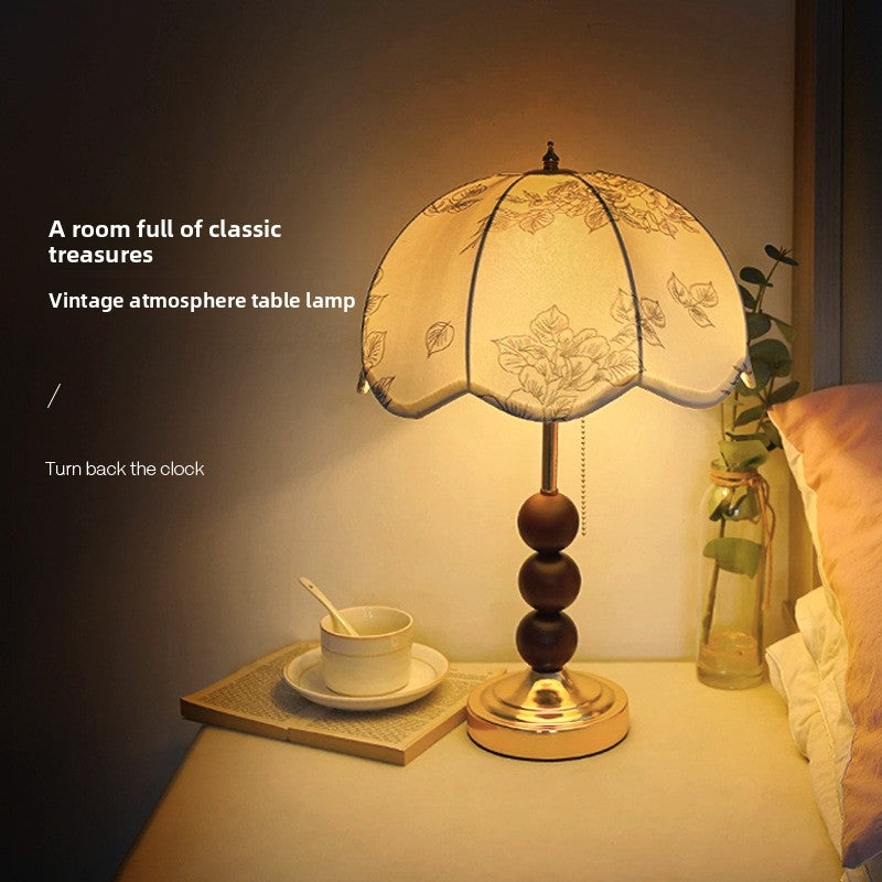 Nordic Retro Fabric Table Lamp with Wood Base
