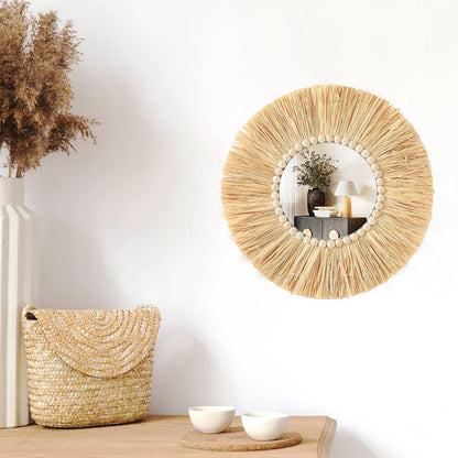 Nordic Retro Raffia Grass Wall Mirror