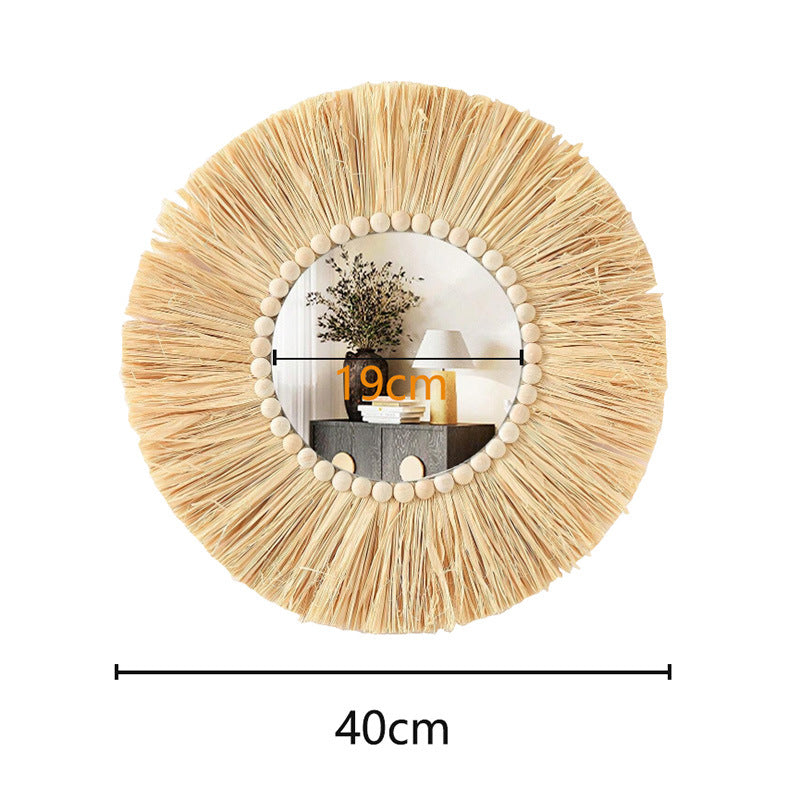 Nordic Retro Raffia Grass Wall Mirror