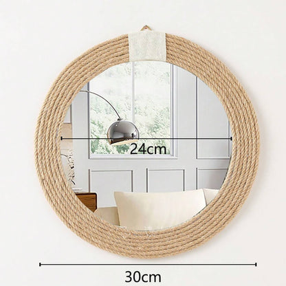Nordic Retro Raffia Grass Wall Mirror