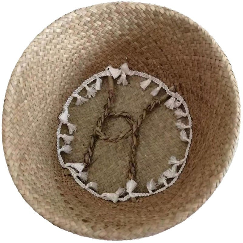 Nordic-style woven fringed seagrass basket