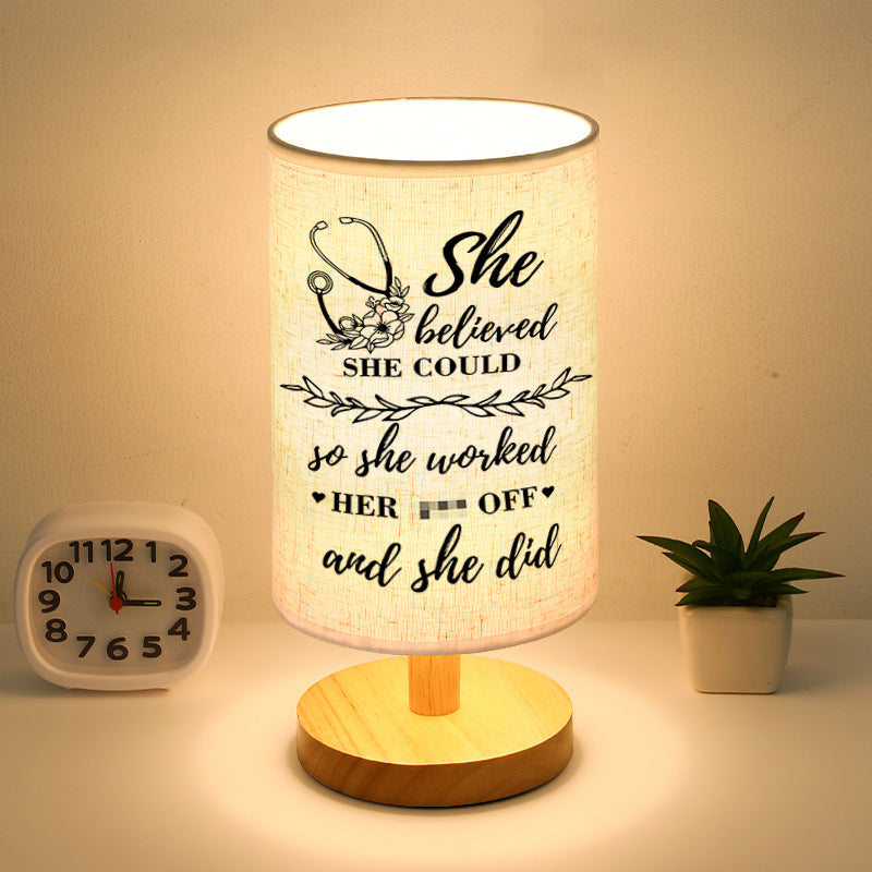 Nordic wooden table lamp with cloth shade