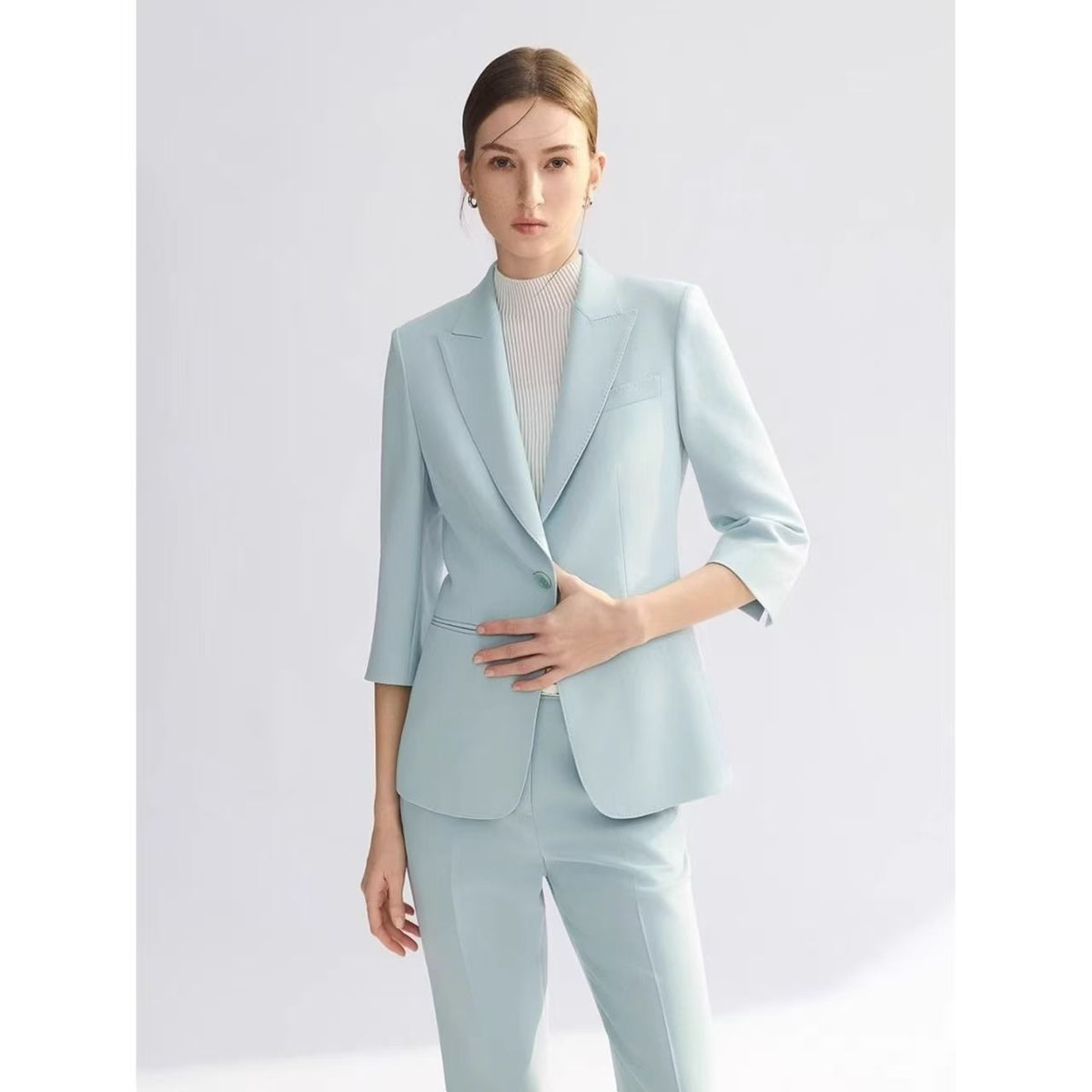 Notch Lapel Acetate Blazer and Trousers Set