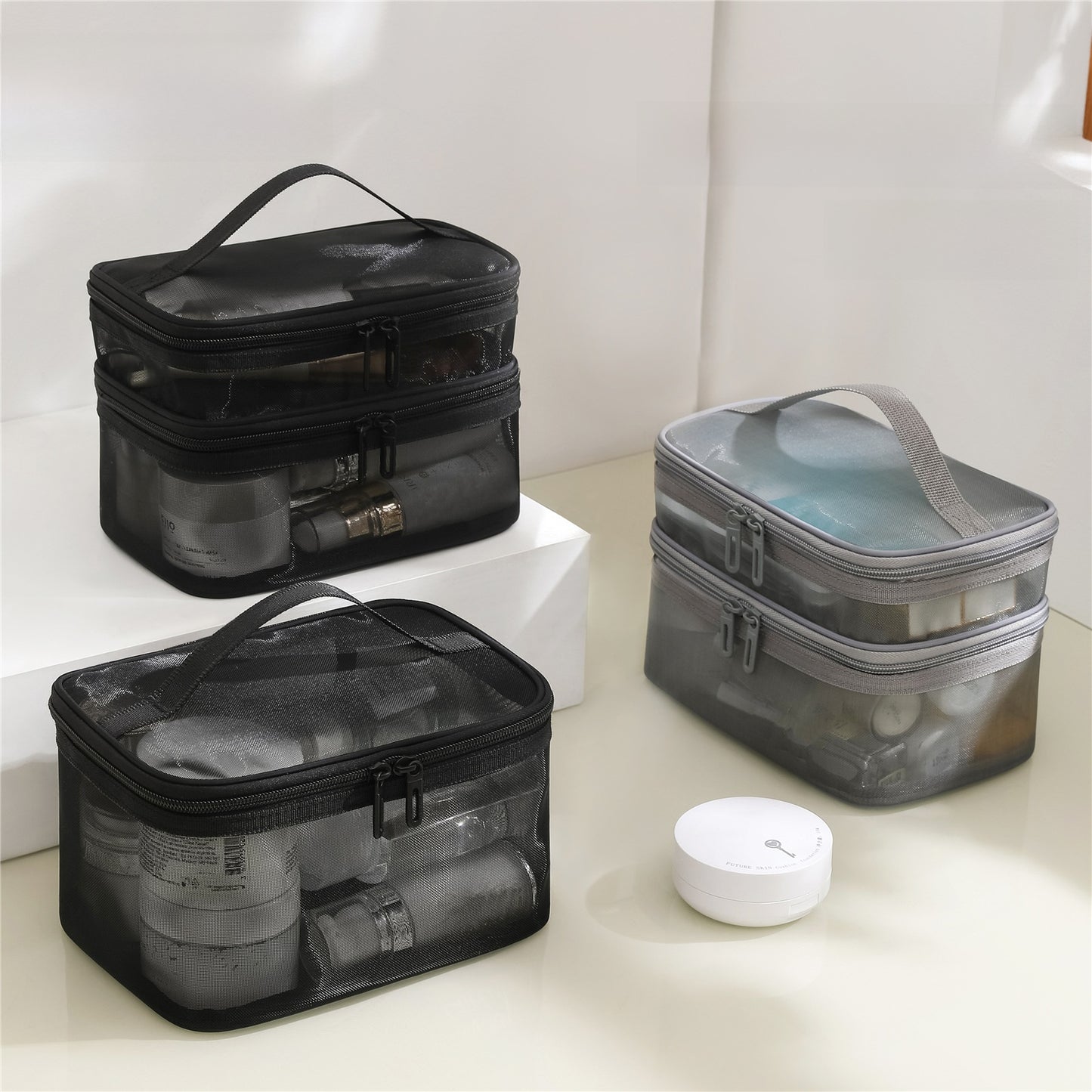 Nylon Mesh Cosmetic Bag Large Capacity Portable