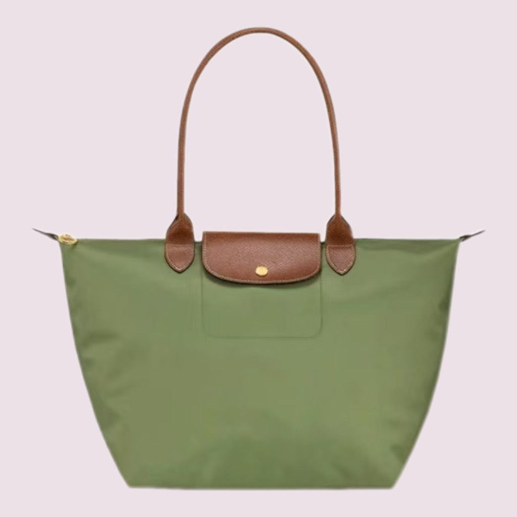 Nylon Tote Bag with Leather Handles