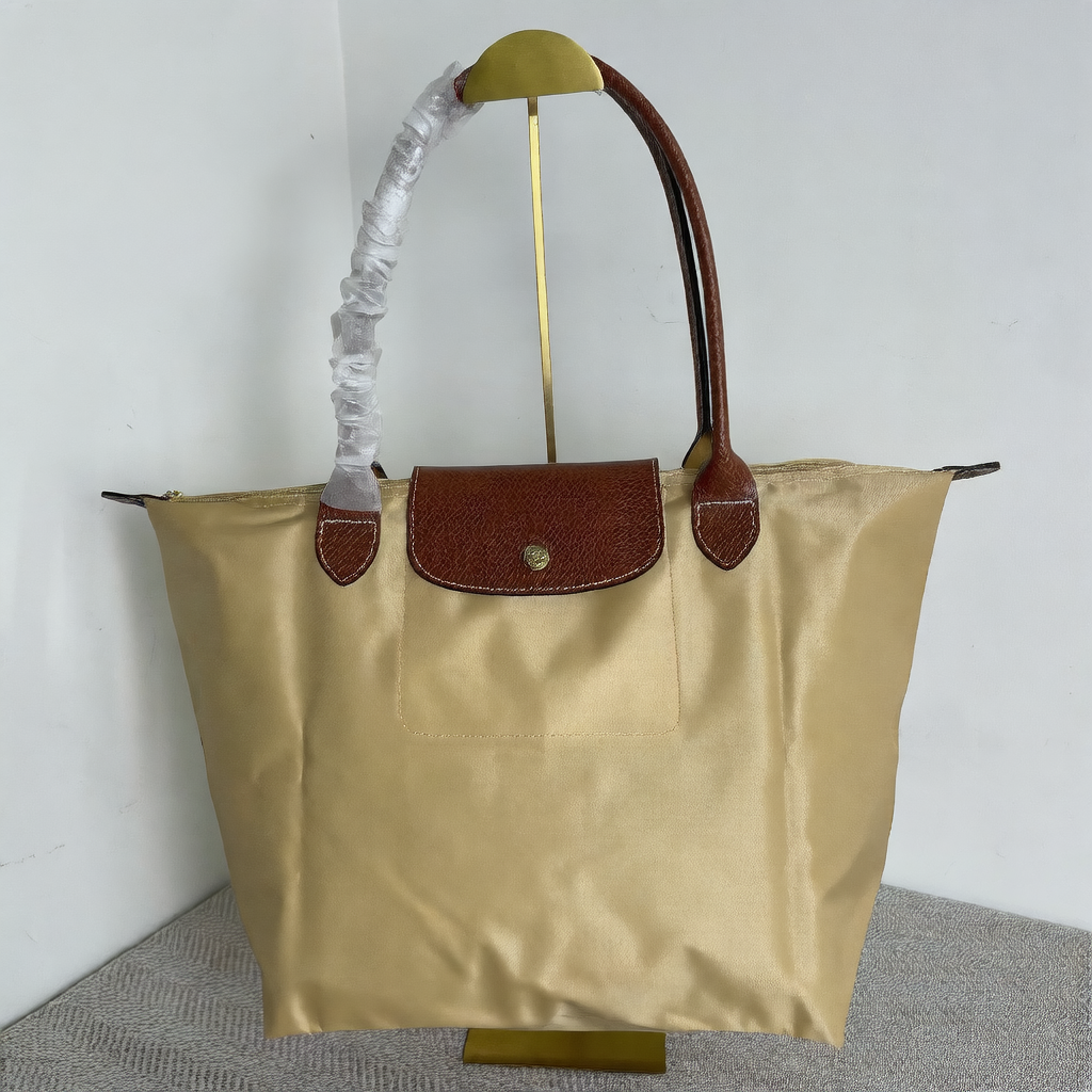 Nylon Tote Bag with Leather Handles