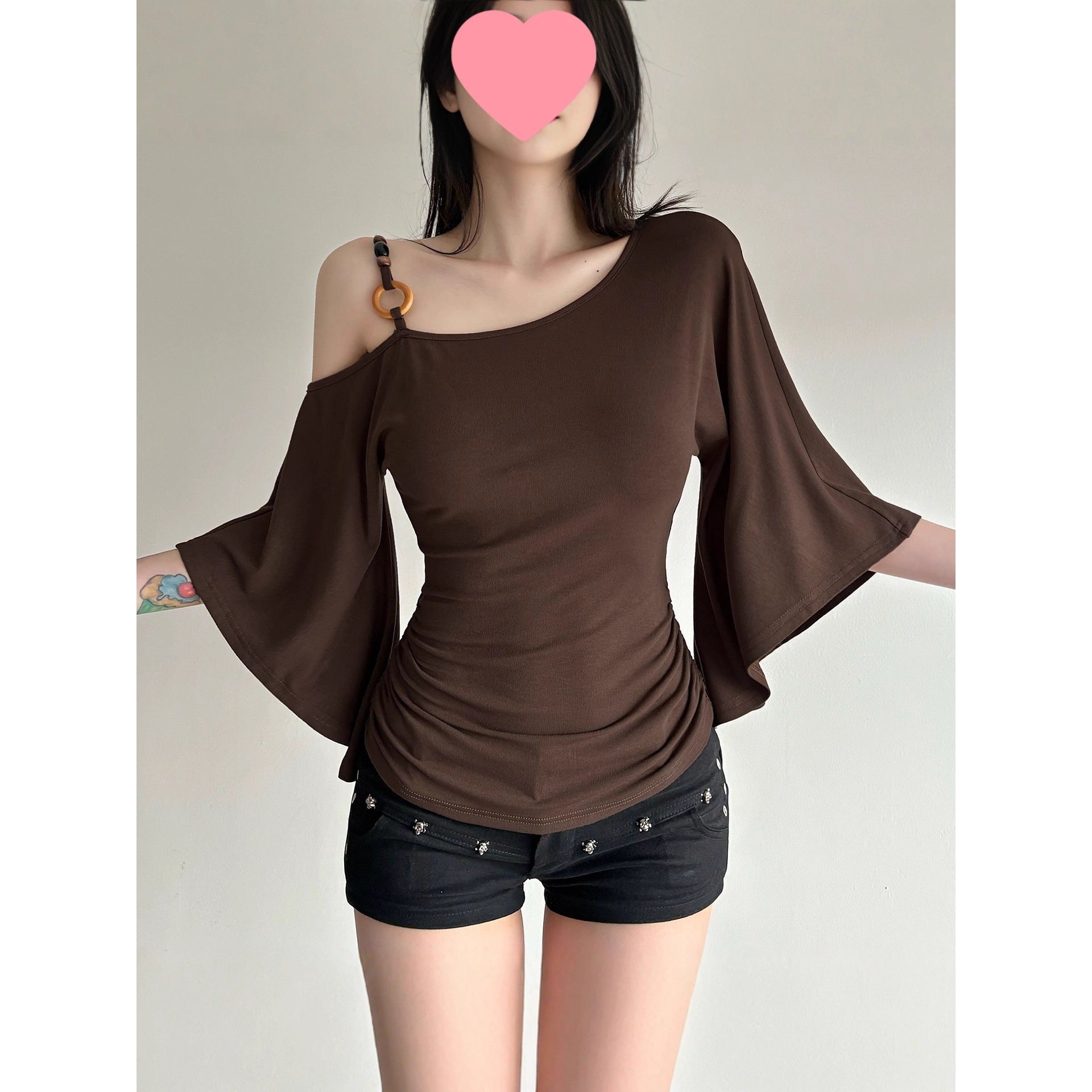Oblique Shoulder Fashion Short Sleeve