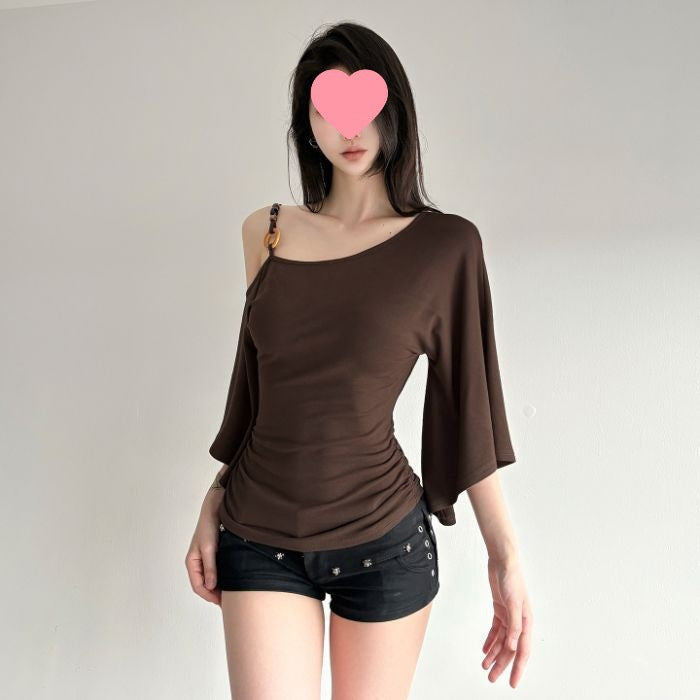 Oblique Shoulder Fashion Short Sleeve