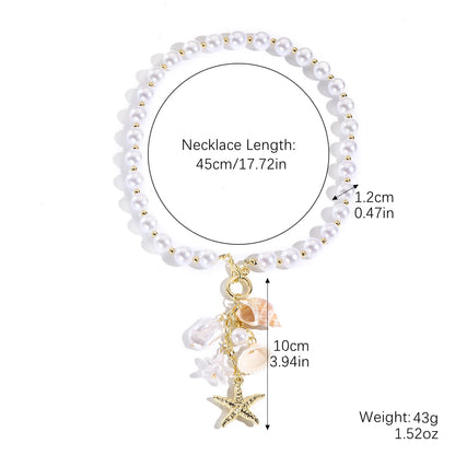 Ocean Shell and Starfish Necklace Conch Pearl Accessory Pendant