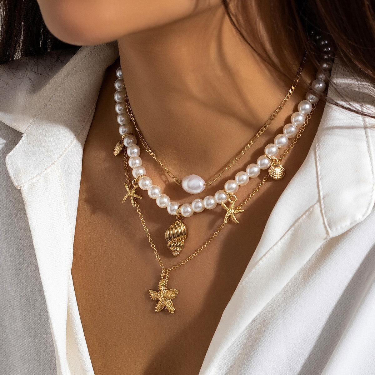 Ocean Style Shell Diamond Tassel Necklace