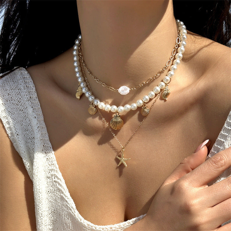 Ocean Style Shell Diamond Tassel Necklace