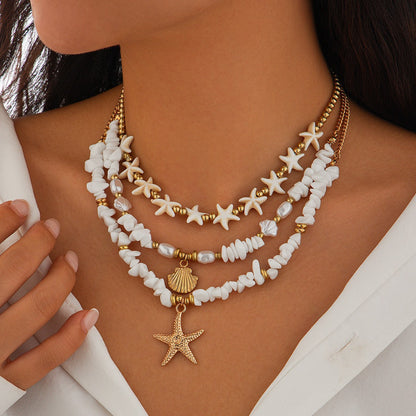 Ocean Style Shell Diamond Tassel Necklace